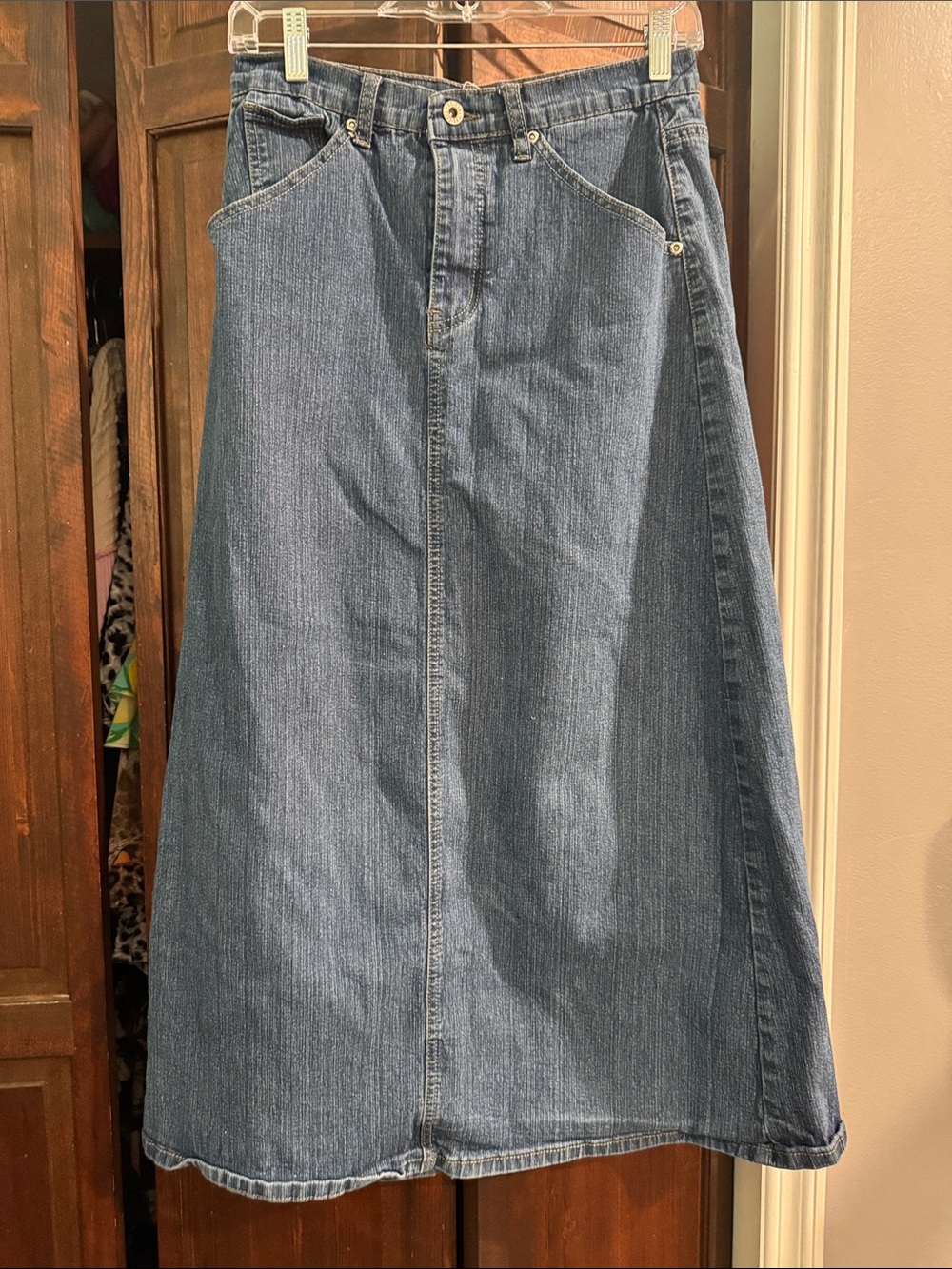 Classic Blue Denim Maxi Skirt - Casual Women's A-Line
